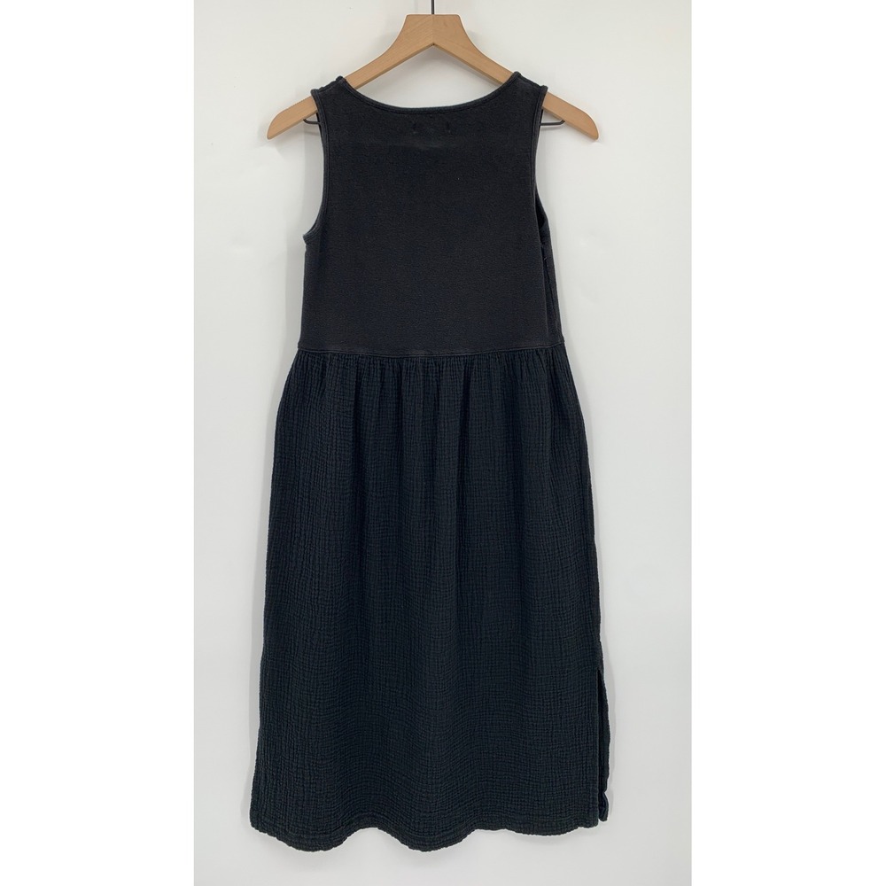 Madewell Dress Women Small Black Waffle Knit Gauze Sleeveless Scoop Neck Midi - Picture 4 of 9